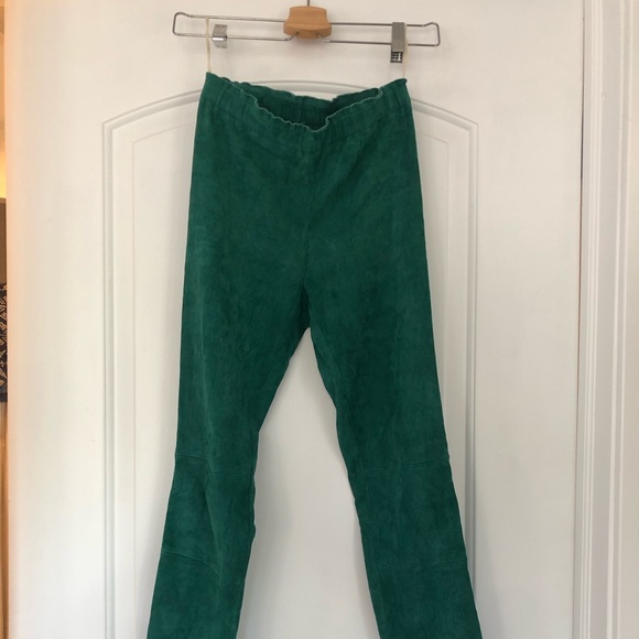 STOULS 100% lambskin leather designer pants, emerald green, Size S - Picture 7 of 13